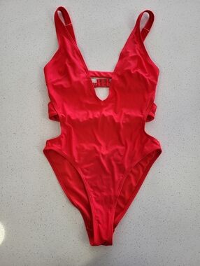 Wolf & Whistle One Piece Swimsuit Red Cutout 10 D/DD Supportive